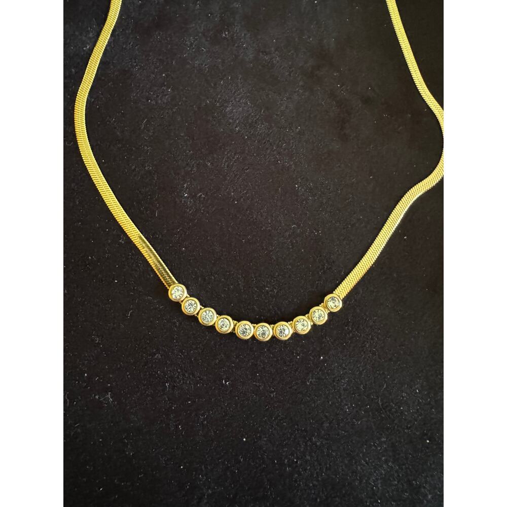 New Gold Tone Snake Chain Necklace Rhinestone Accent 16-18 Inch N220